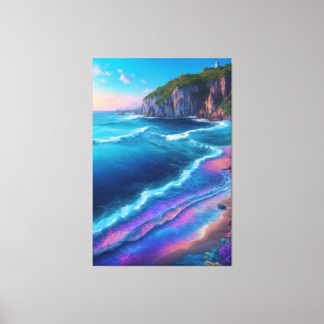 Holografisches Meer Stretched Canvas Print Leinwanddruck (Vorderseite)