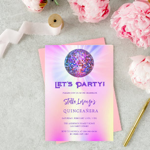 Holografisches Party der Disco Quinceanera Einladung
