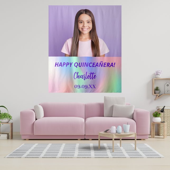 Holografisches Quinceanera-Party des Custom Foto w Wandteppich (Von Creator hochgeladen)