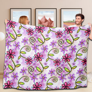 Holografisches Rainbow-Floral-Collage Fleecedecke