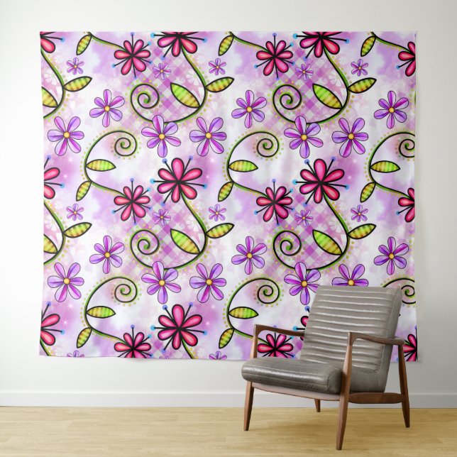 Holografisches Rainbow-Floral-Collage Wandteppich (Beispiel (Horizontal))