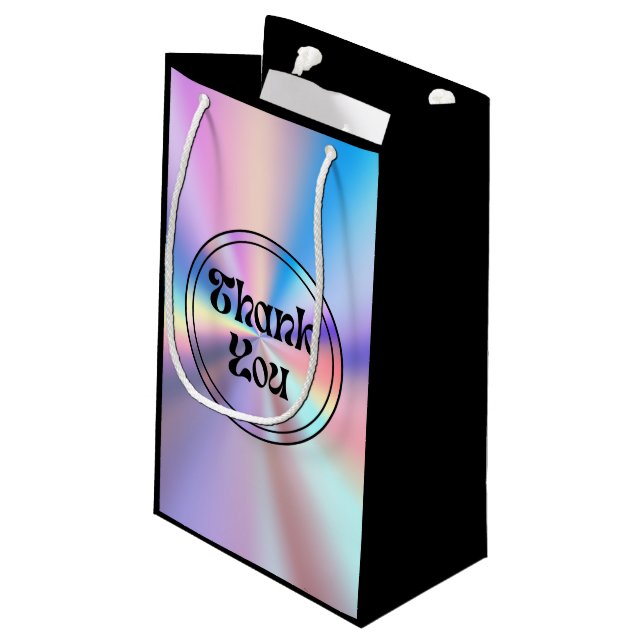 holografisches Retro-Groovy-Skript danke Ihnen sch Kleine Geschenktüte (Rückseite Schrägansicht)