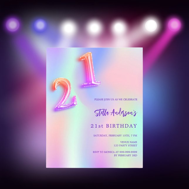 Holografisches Rosa lila 21. Geburtstag (Von Creator hochgeladen)