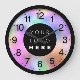 Holografisches Rosa Modern Custom Logo Große Wanduhr