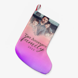 Holografisches Rosa und Lila Holografisches Foto Kleiner Weihnachtsstrumpf