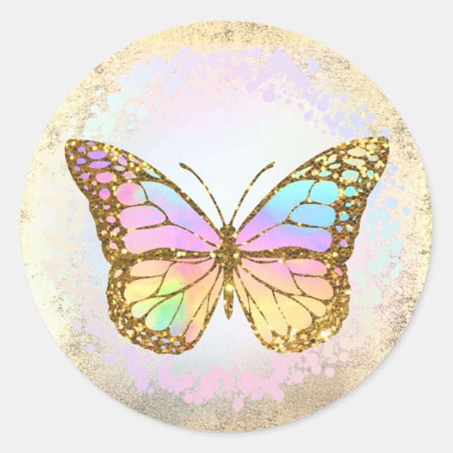 Holografisches Schmetterlinglogo für Imitate Runder Aufkleber (Vorderseite)