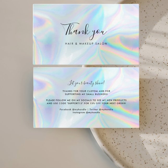 Holografisches Skript Kleines Unternehmen Vielen D Visitenkarte (Holographic Hair and Makeup Business Thank You Card)