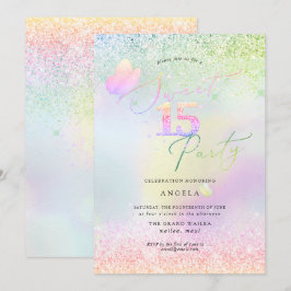 Holografisches Sweet 15 Pink Diamond Glitzer Einladung