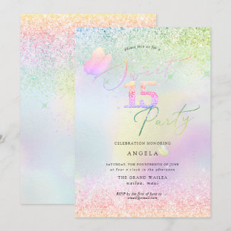 Holografisches Sweet 15 Pink Diamond Glitzer Einladung