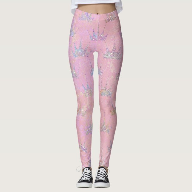 Hologram Holograph Glitzer Crown Pink Swirl Marmor Leggings (Vorderseite)