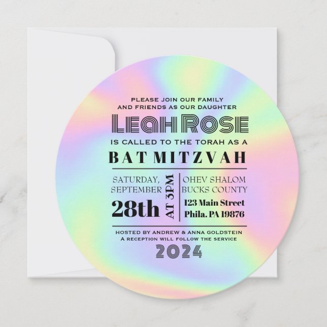 Hologram Iridescent Rainbow Bat Mitzvah Einladung (Vorderseite)