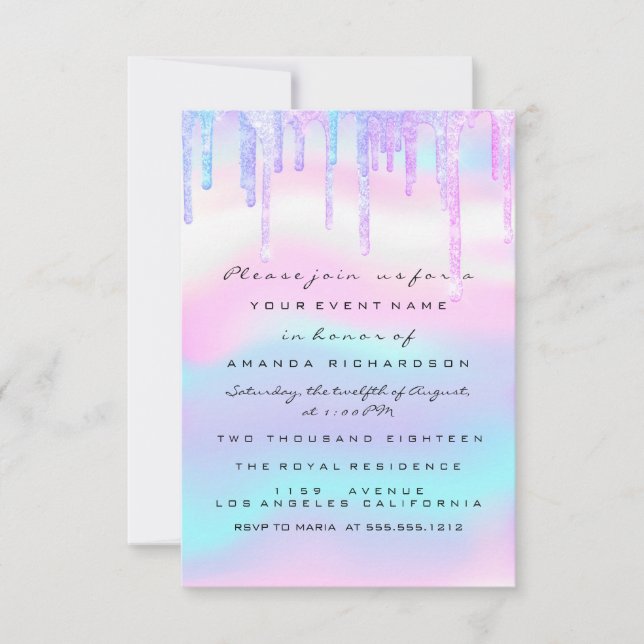 Hologram Unicorn Mermaid 16. 15. Ombre Einladung (Vorderseite)