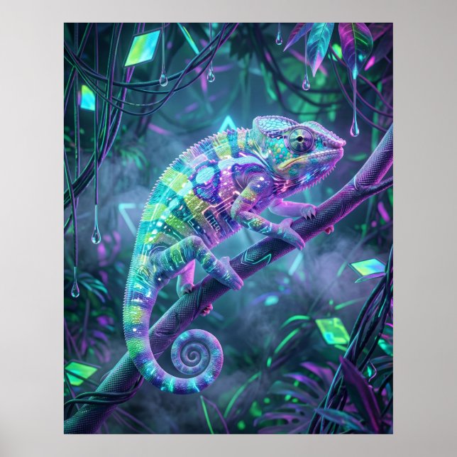 Hologramm Chamäleon Datenrebe Poster (Vorne)