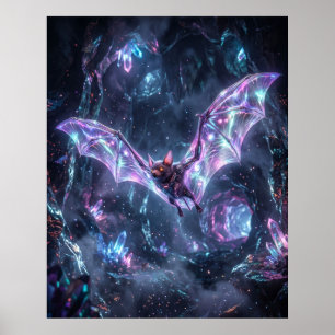 Hologramm Fledermaus Neon Höhle Poster