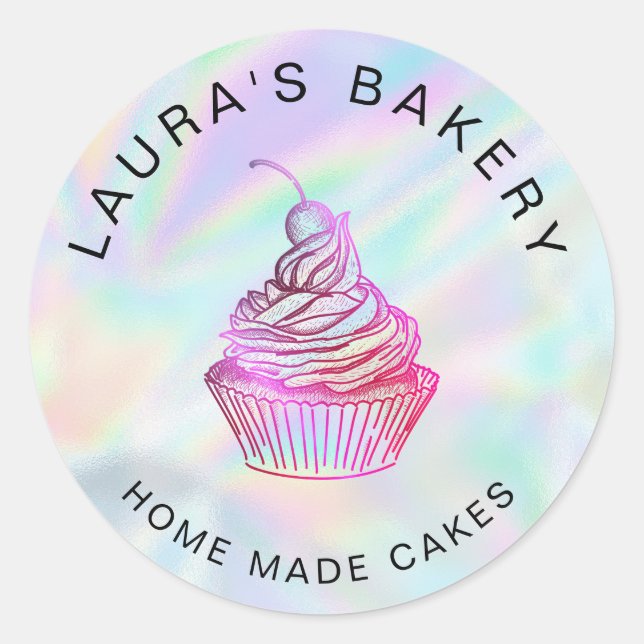 Hologramm-Folie Kuchen und Süßigkeiten Cupcake Zuh Runder Aufkleber (Vorderseite)