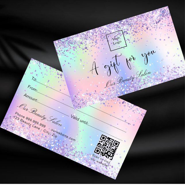 Hologramme rose violet code QR certificat cadeau (Créateur téléchargé)