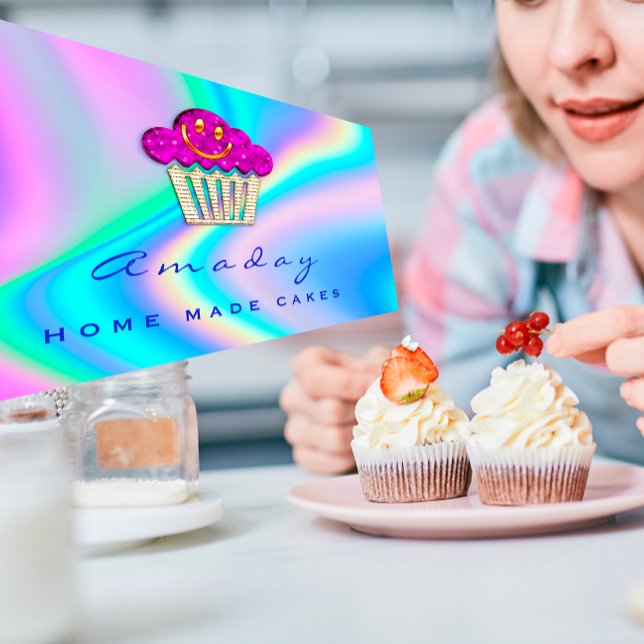 Holograph Bakery Zuhause Made Cakes Logo Muffin Lä Visitenkarte (QR Code Personal Chef Cooking RestaurantFoodOrange Business Card)