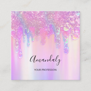 Holograph Blue Tropfen Cosmetics Nails Pink Logo Quadratische Visitenkarte