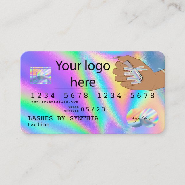 Holograph Credit Card Nail Tech Logo hinzufügen Visitenkarte (Vorderseite)