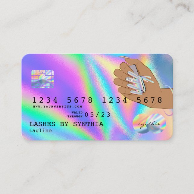 Holograph Credit Card Nail Tech Logo hinzufügen Visitenkarte (Vorderseite)