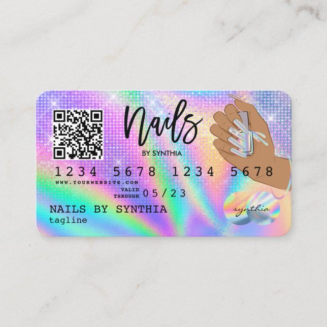Holograph Credit Card Nail Tech QR Code Visitenkarte (Vorderseite)