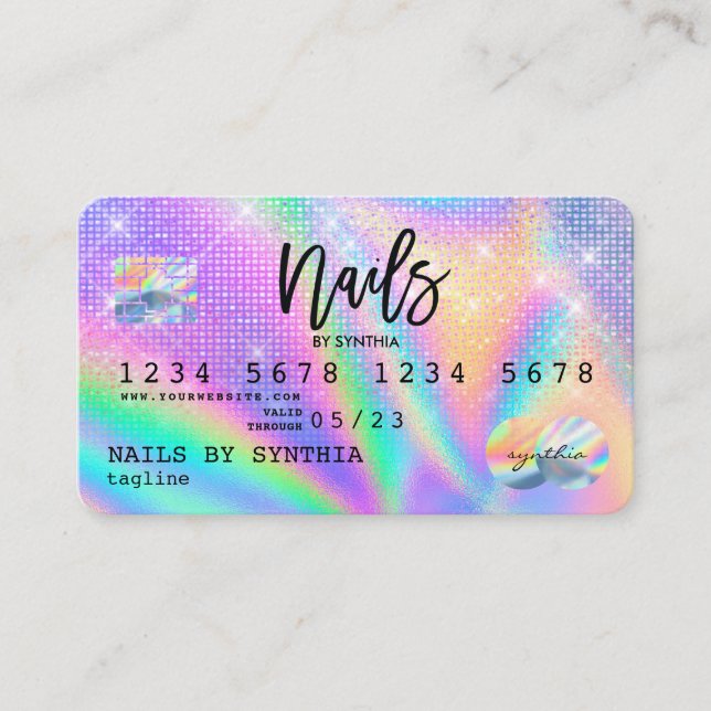 Holograph Credit Card Nail Tech Visitenkarte (Vorderseite)