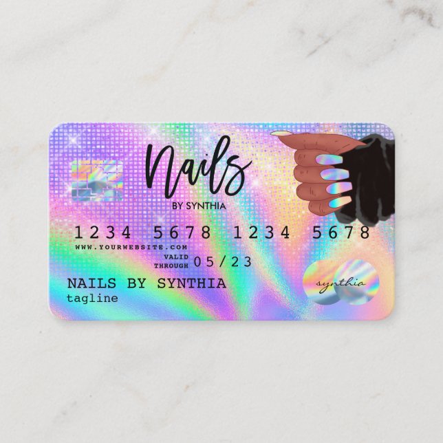 Holograph Credit Card Nail Tech Visitenkarte (Vorderseite)