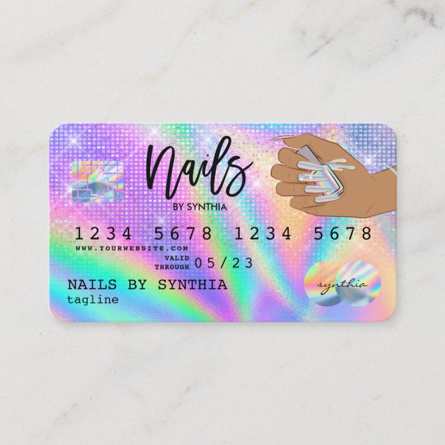Holograph Credit Card Nail Tech Visitenkarte (Vorderseite)