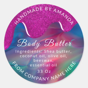 Holograph Custom Logo Name Body Butter Tropfen Pin Runder Aufkleber