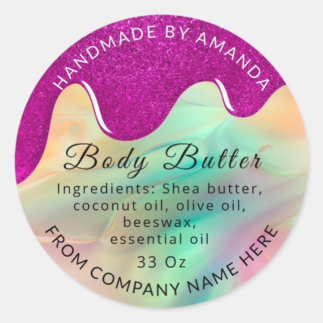 Holograph Custom Logo Name Body Butter Tropfen Runder Aufkleber (Vorderseite)