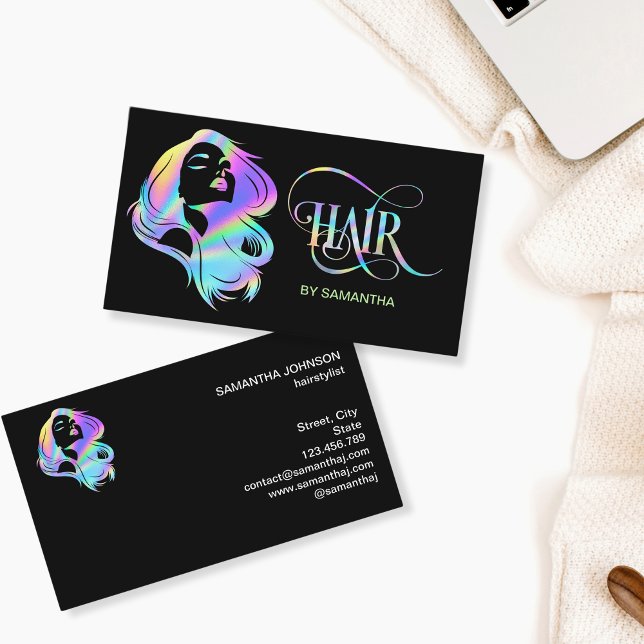 Holograph Hair stylist typography haar extension Visitenkarte (Von Creator hochgeladen)