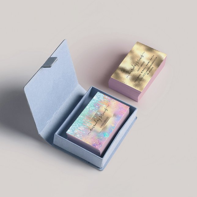 Holograph Makeup Boutique Shop Blue Glitzer Tropfe Visitenkarte (Von Creator hochgeladen)