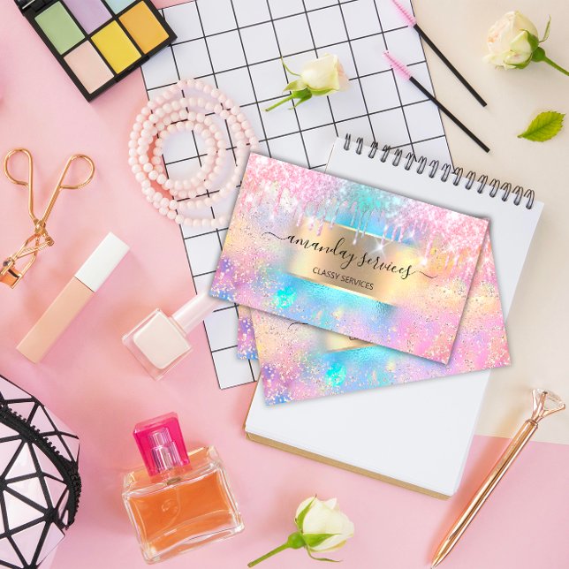 Holograph Makeup Boutique Shop Ocean Glitzer Tropf Visitenkarte (makeup artist beauty SPA business card )