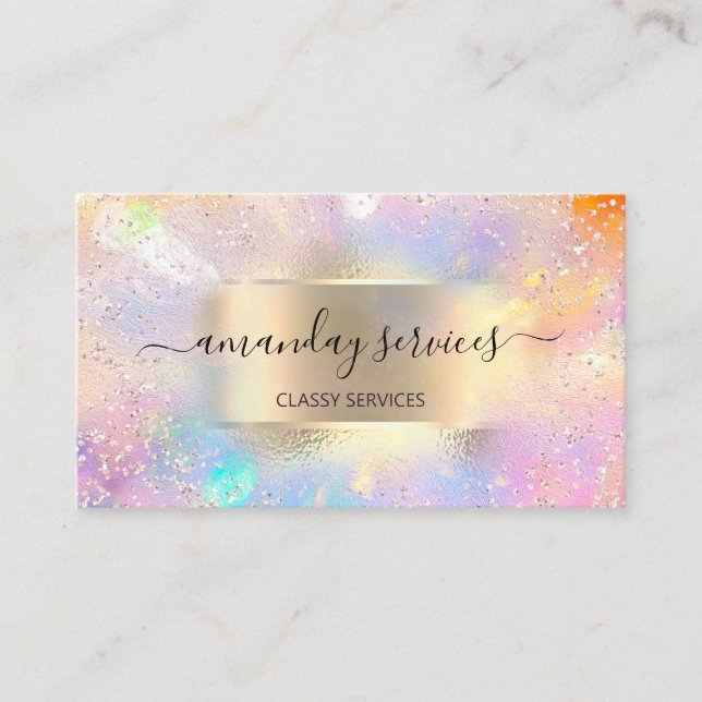 Holograph Makeup Gold Frame Boutique Shop Pink Visitenkarte (Vorderseite)