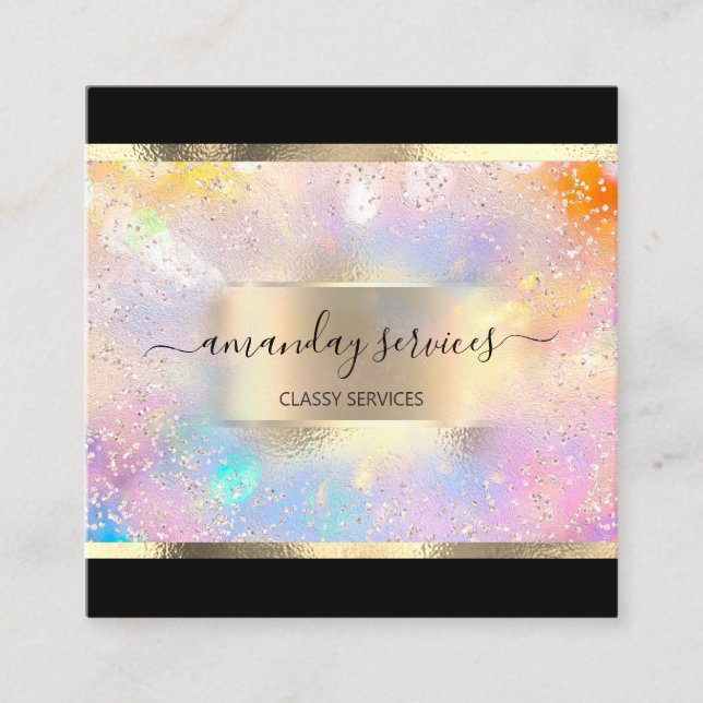 Holograph Makeup Gold Frame Boutique Shop Square Quadratische Visitenkarte (Vorderseite)
