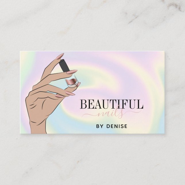 Holograph Nagelsalon Frau Hand Nägel Techniker b Visitenkarte (Vorderseite)