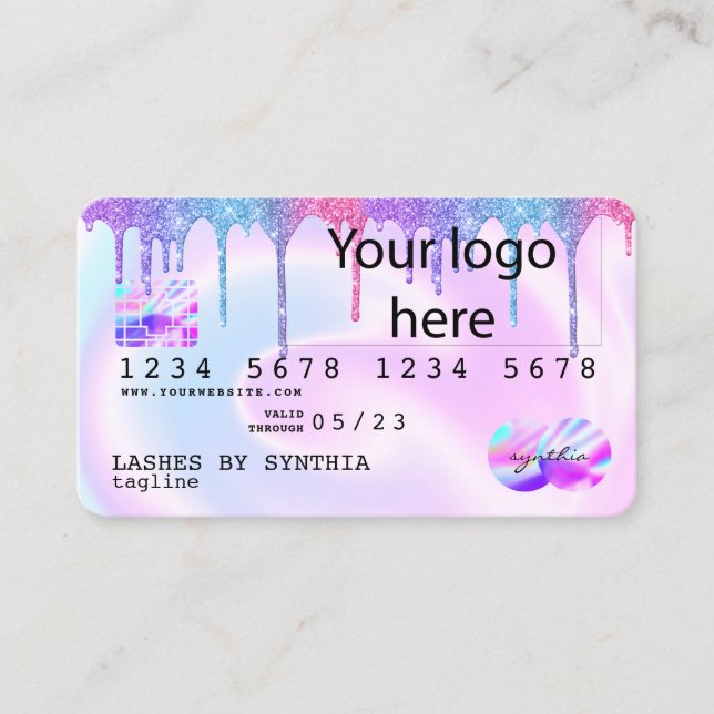 Holograph Pastel unicorn Logo für moderne Kreditka Visitenkarte (Vorderseite)