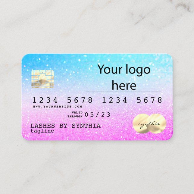 Holograph Pastel unicorn Modern Credit Card LOGO Visitenkarte (Vorderseite)