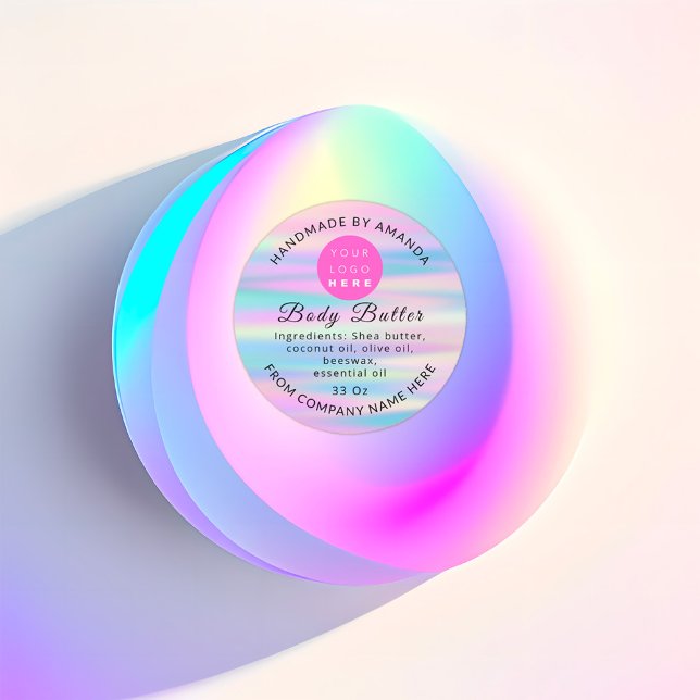 Holograph QR Code Logo Name Body Butter Kosmetik Runder Aufkleber (Holograph QR Code Logo Name Body Butter Cosmetic Classic Round Sticker)
