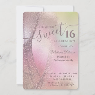 Holograph trendy Glitzer abstrakt süß 16 Einladung