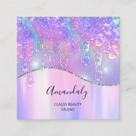 Holograph Tropfen Soap Pink Logo Mermaid Wax Nails Quadratische Visitenkarte