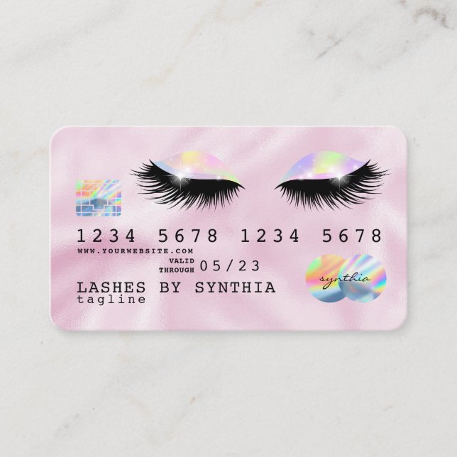 Holograph Unicorn Pink Kreditkarte Augen Läsionen Visitenkarte (Vorderseite)