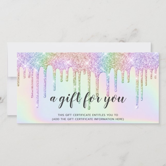 Holographe carte cadeau licorne parties scintillan (Devant)