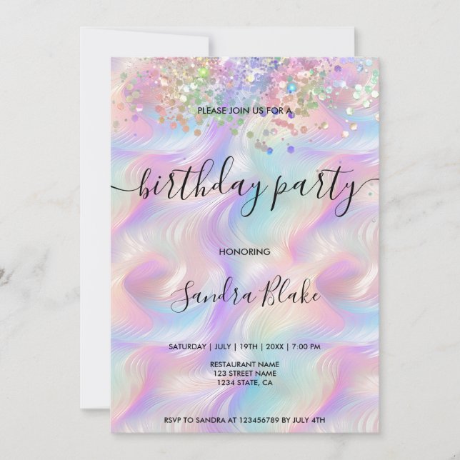 Holographe moderne Girly tendance Invitation d'ann (Devant)