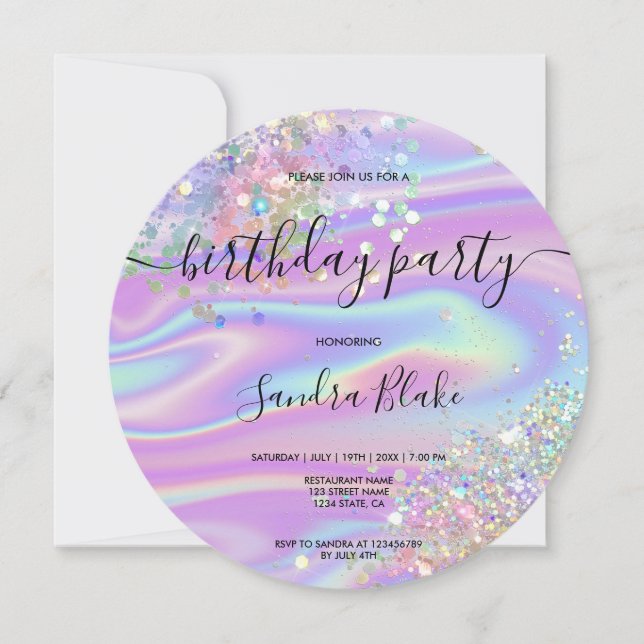 Holographe moderne Girly tendance Invitation d'ann (Devant)