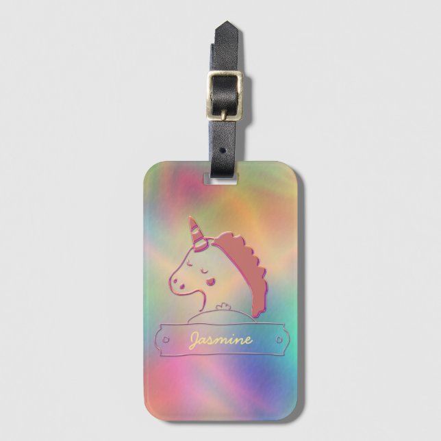 Holographic 3D Unicorn-Individuelle Name   Gepäckanhänger (Vorderseite Vertikal)