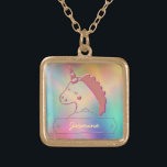 Holographic 3D Unicorn-Individuelle Name        Vergoldete Kette<br><div class="desc">Dieses einfache Design verfügt über ein glänzendes 3D-Einhorn mit einem Namensschild. Der Hintergrund enthält eine holografische Darstellung der Regenbogenfarbe. Dieses magische holografische Einhorn kommt mit einer leichten Anpassung des Namens über den "Personalisierten" Knopf. Lassen Sie sich von meinem Geschäft für alle passenden Produkte abhalten.</div>