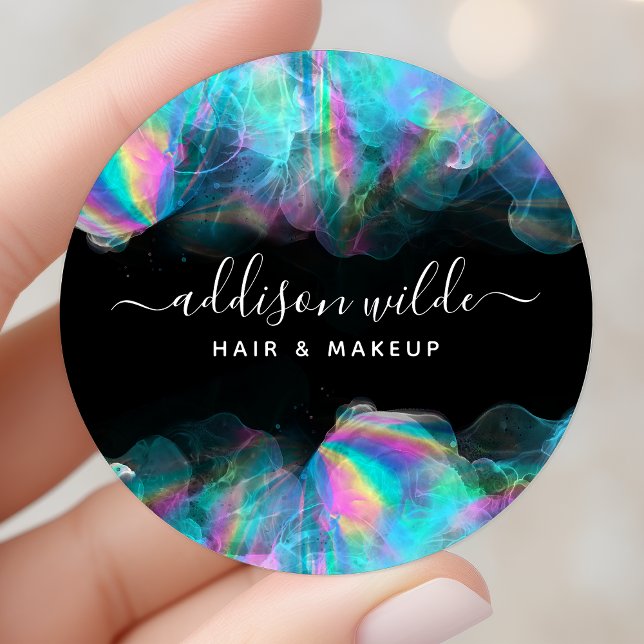 Holographic Alcohol Ink Business Runder Aufkleber (Von Creator hochgeladen)