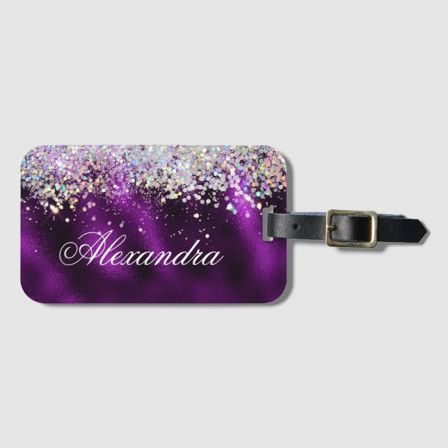 Holographic Bling Luxury Sparkle Glitzer Custom Gepäckanhänger (Vorderseite (Horizontal))