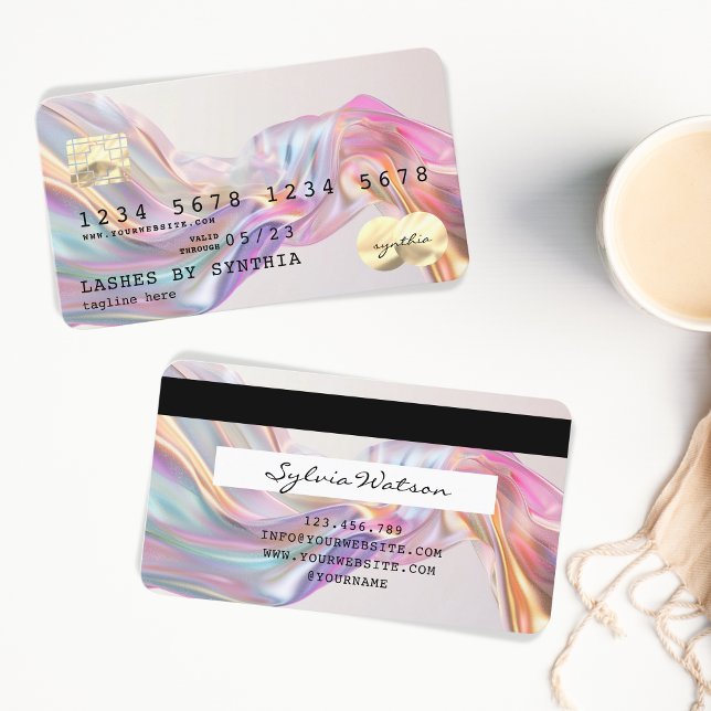 Holographic Chic Modern Credit Card Style Visitenkarte (abstract unicorn rainbow credit card)